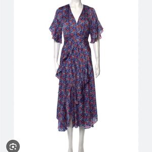 ALEXIS Alleria Printed Blue Floral Ruffle Midi Dress Women’s Large